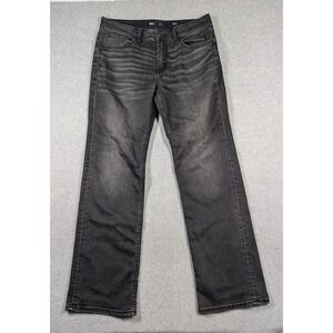 BKE Denim Men Jeans 33x31.5 Jake Straight Whiskering Faded Stretch‎ Black